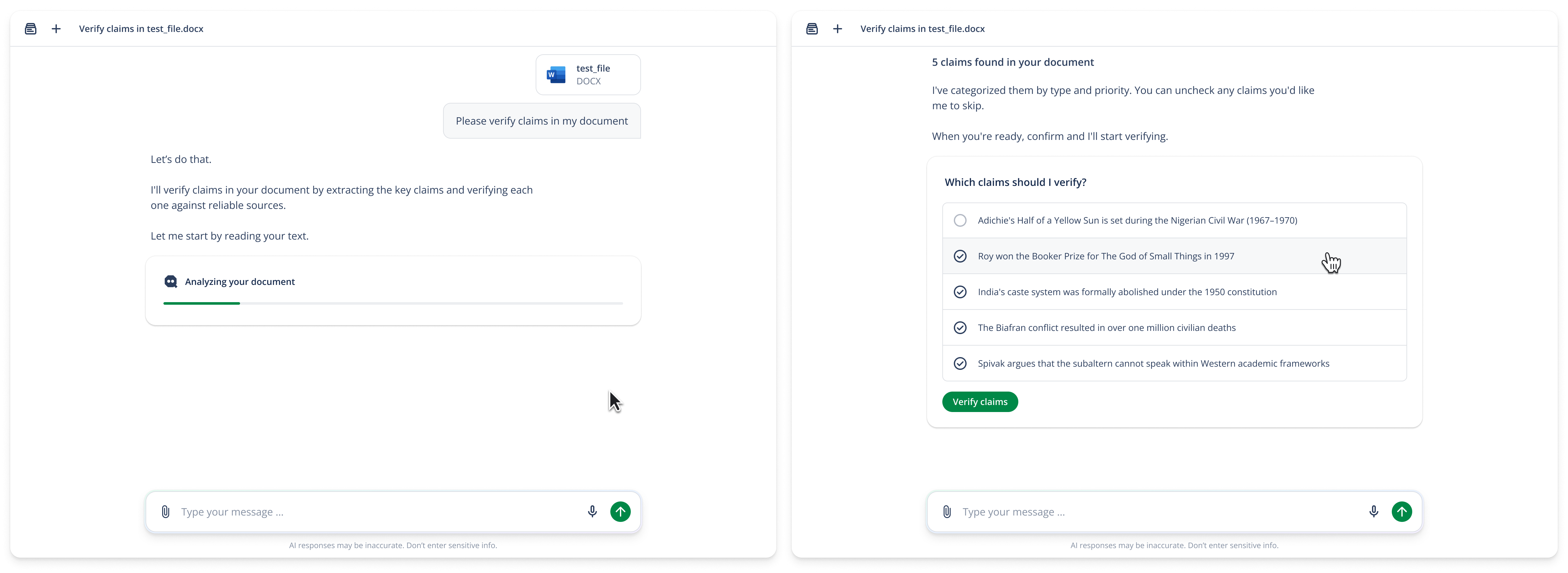 An example of the clarifying questions UI in full width mode